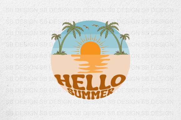 Hello Summer Retro Graphics for T-Shirt Designs