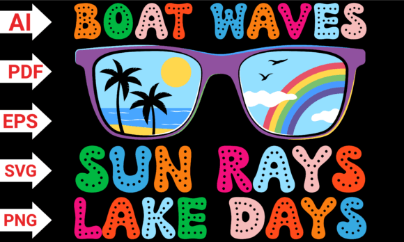 Lake Days Boat Waves Sun Rays Graphics for T-Shirt Designs