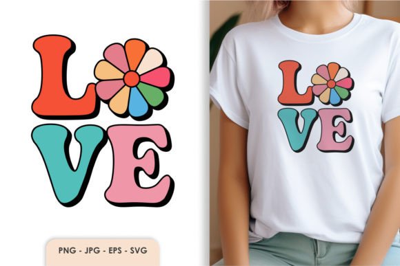 LOVE Text Sublimation Flower Design for T-Shirt Graphics
